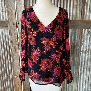 Vince Camuto Black and Pink Floral Blouse NWT!